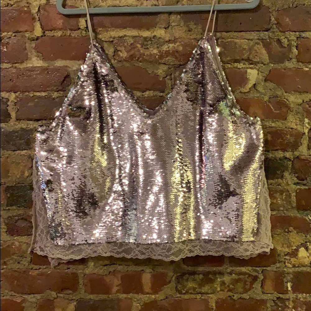Free people 2-way sequin pink/sequin tank top